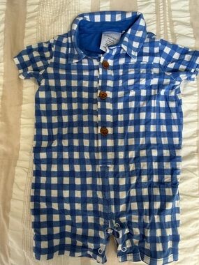 Posh Peanut Blue & White Gingham Romper